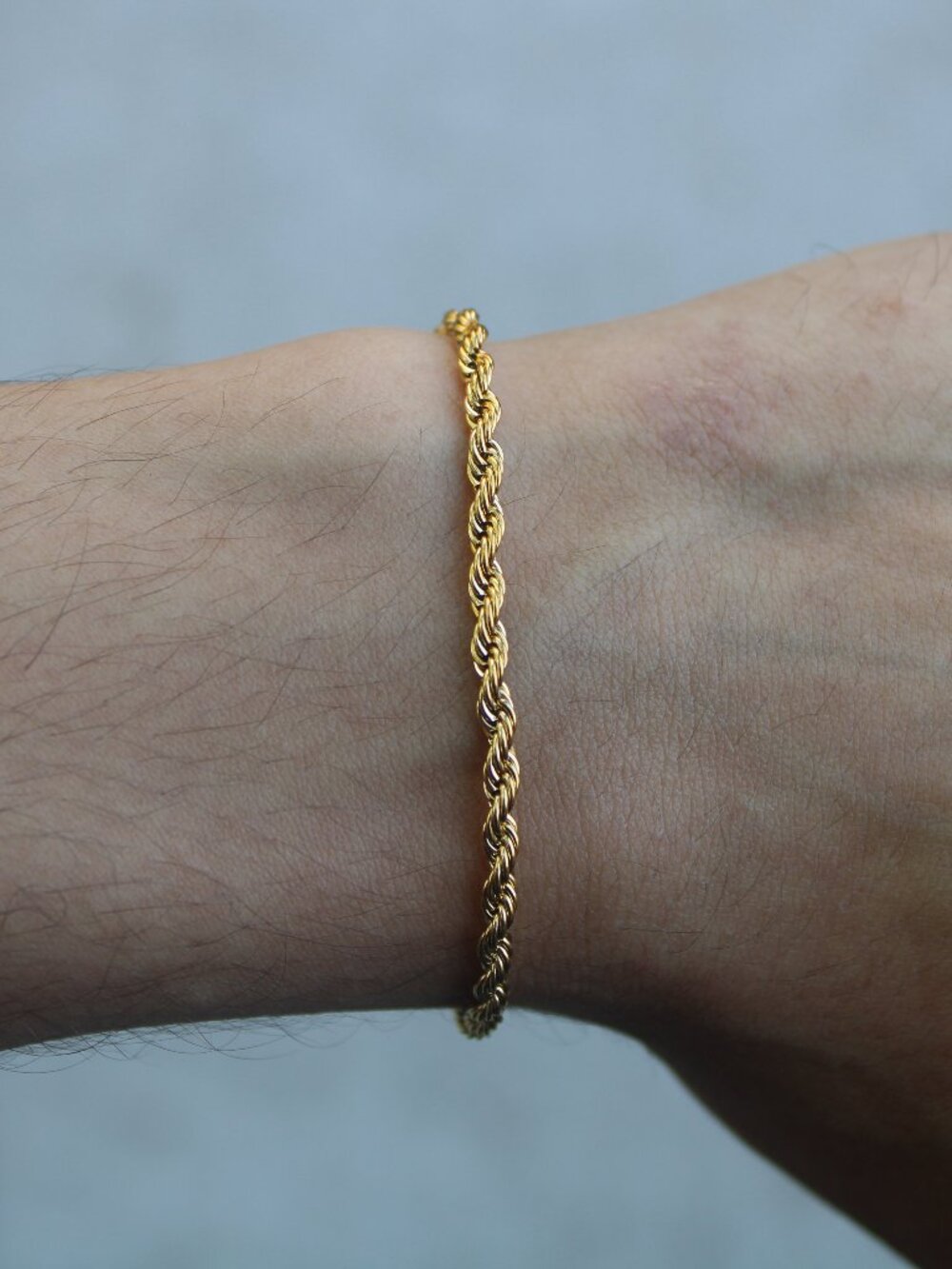 Gold 3mm Rope Bracelet Stainless Steel 8 Inch